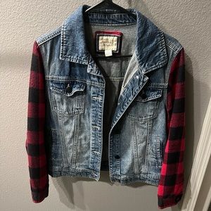 Jean jacket with red flannel arms, size medium